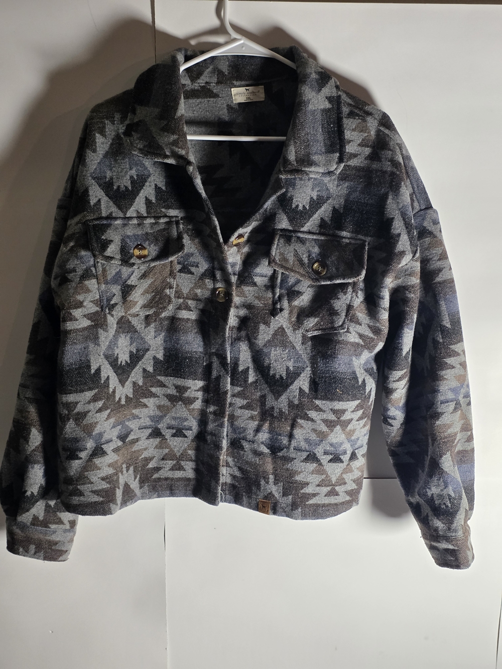 Simply Southern Men's Gray Aztec Geometric Button Front Collared Jacket Size 2XL